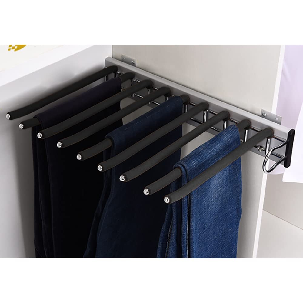18.11x12.83in 9 Arms Pull Out Trouser Hanger Rack Pants Hanger Pull Out Trouser Rack Clothes Organizers for Bedroom Closet Storage Cabinet, Black Single Row, Right Side