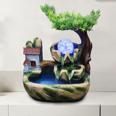 Desktop Fountain Rockery Mini Tabletop Waterfall Rockery for Home Office Bedroom Desk Decor W/Color-Changing LED Lights