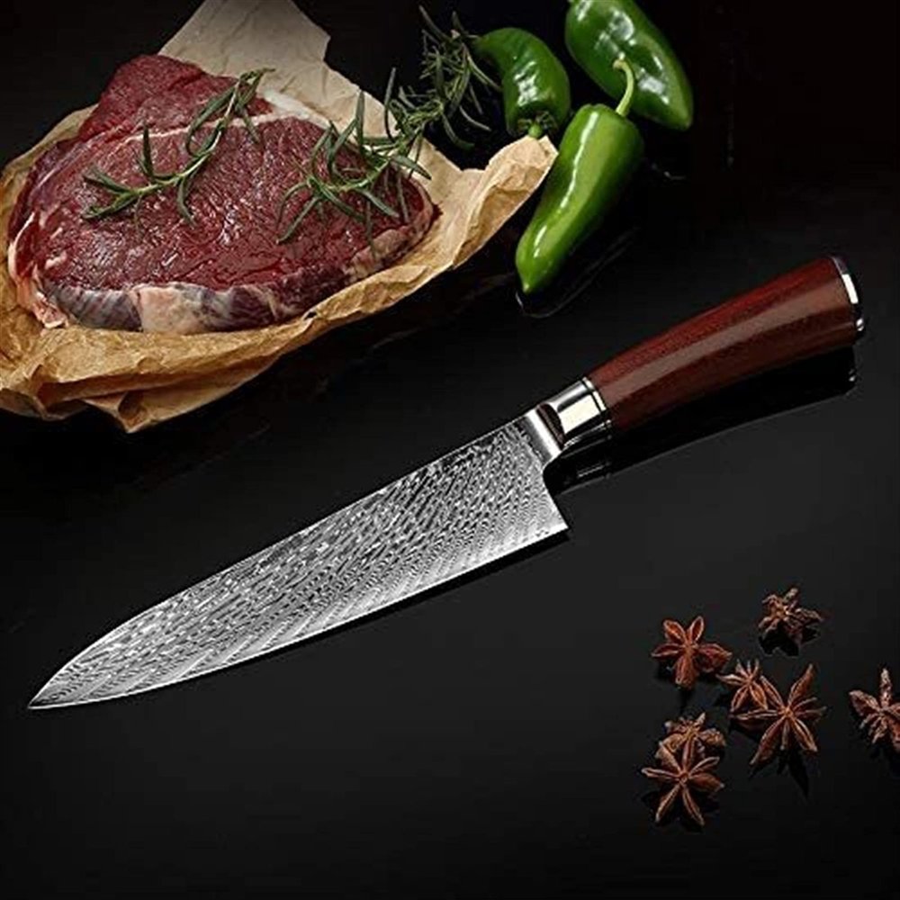 Chef Knife, Damascus Kitchen Chef's Knife 8-inch Professional Table Knife Red Rosewood Wooden Handle Slicing Knife Gift Chef Knife Kitchen Knife BY KKZY