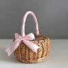 ASSR 2PCS Wedding Flower Girl Basket Set,Wicker Rattan Flower Basket with Handle,Petal Basket Candy Storage Basket ,Rattan Box Home Decoration, Pink, 5.9x7.5 in (210209HT07-32#ADM05) view 3