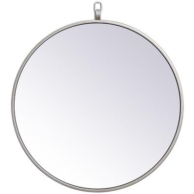 Allora 18" Round Mid Century Metal Frame Hooked Clear Beveled Mirror, Silver Finish, MDF Backing and Metal Hanger, Vertical or Horizontal Use, Entryway/Hallway/Bedroom/Bathroom Decor