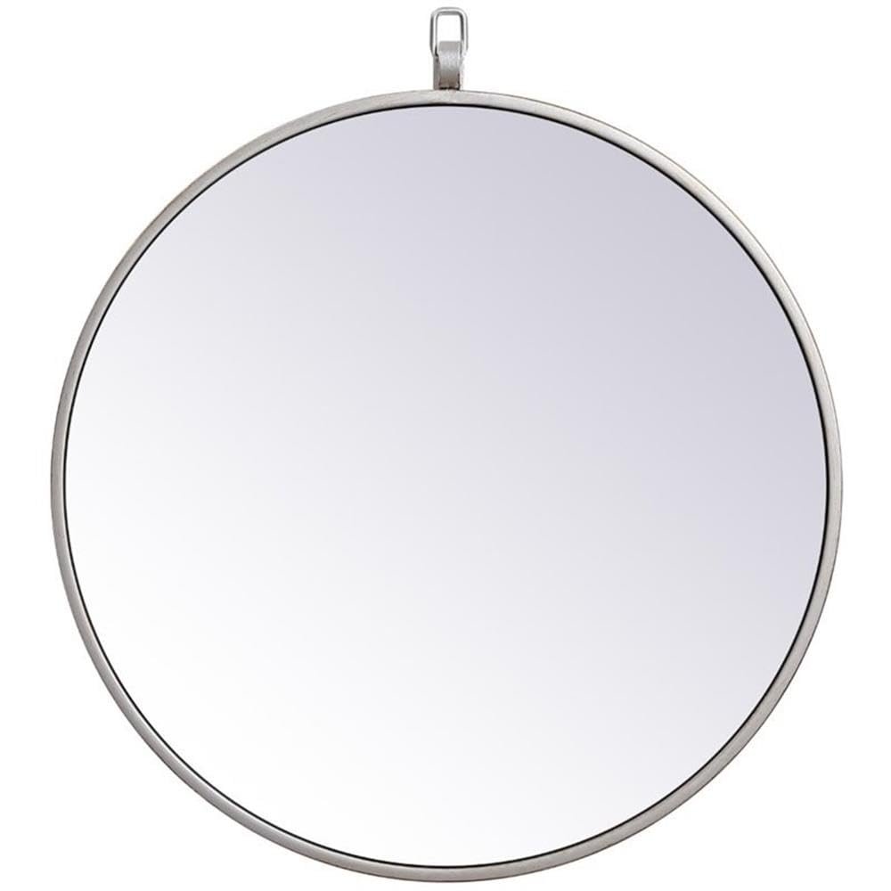 Allora 18" Round Mid Century Metal Frame Hooked Clear Beveled Mirror, Silver Finish, MDF Backing and Metal Hanger, Vertical or Horizontal Use, Entryway/Hallway/Bedroom/Bathroom Decor