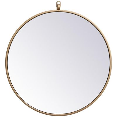 Allora 21" Round Metal Frame Mirror, Clear Beveled Glass and Brass Finish, Mid Century Style, MDF Backing, Vertical or Horizontal Mount, Ideal for Entryway, Hallway, Bedroom, Bathroom, Living Room