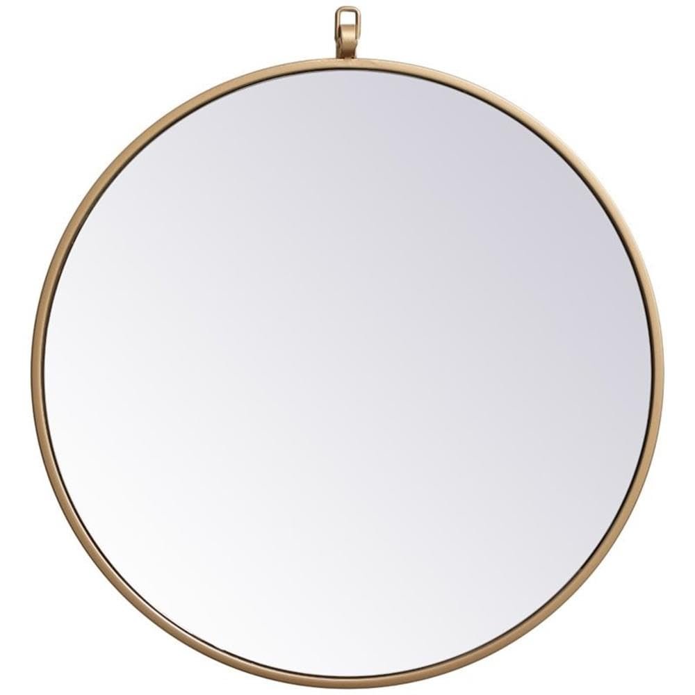 Allora 21" Round Metal Frame Mirror, Clear Beveled Glass and Brass Finish, Mid Century Style, MDF Backing, Vertical or Horizontal Mount, Ideal for Entryway, Hallway, Bedroom, Bathroom, Living Room
