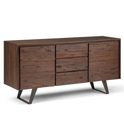 Allora Buffet 60" Sideboard Buffet, Accent Cabinet, Entryway Cabinet, Storage with 2 Side Doors, 3 Drawers and 2 Cabinets with Large Storage Spaces in Distressed Charcoal Brown