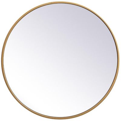 Allora 21" Round Mid Century Mirror, Metal Frame with Clear Beveled Edge, Brass Finish, MDF Backing, Vertical/Horizontal Mount, Ideal for Entryway, Bedroom, Bathroom, Living Room Decor