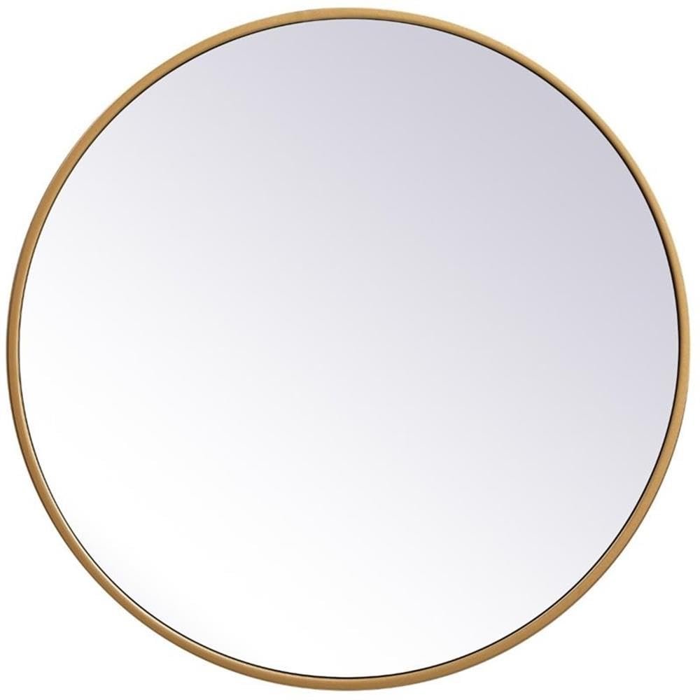 Allora 21" Round Mid Century Mirror, Metal Frame with Clear Beveled Edge, Brass Finish, MDF Backing, Vertical/Horizontal Mount, Ideal for Entryway, Bedroom, Bathroom, Living Room Decor