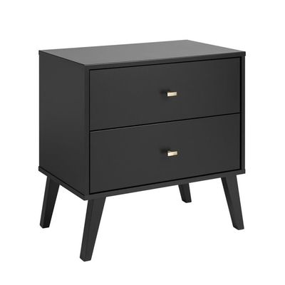 Allora Mid Century Modern 2 Drawer Nightstand in Black