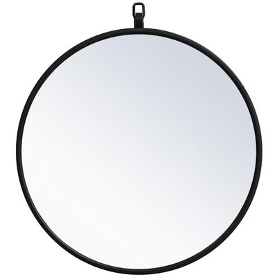Allora 18" Round Metal Frame Hooked Clear Beveled Mirror, Black Finish, Contemporary Mid Century Design, 18 in Diameter, Vertical/Horizontal Mount, Entryway, Bedroom, Bathroom or Living Room Decor