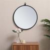 Allora 18" Round Metal Frame Hooked Clear Beveled Mirror, Black Finish, Contemporary Mid Century Design, 18 in Diameter, Vertical/Horizontal Mount, Entryway, Bedroom, Bathroom or Living Room Decor view 2