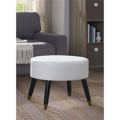 Allora Mid Century Faux Leather Ottoman Stool in White