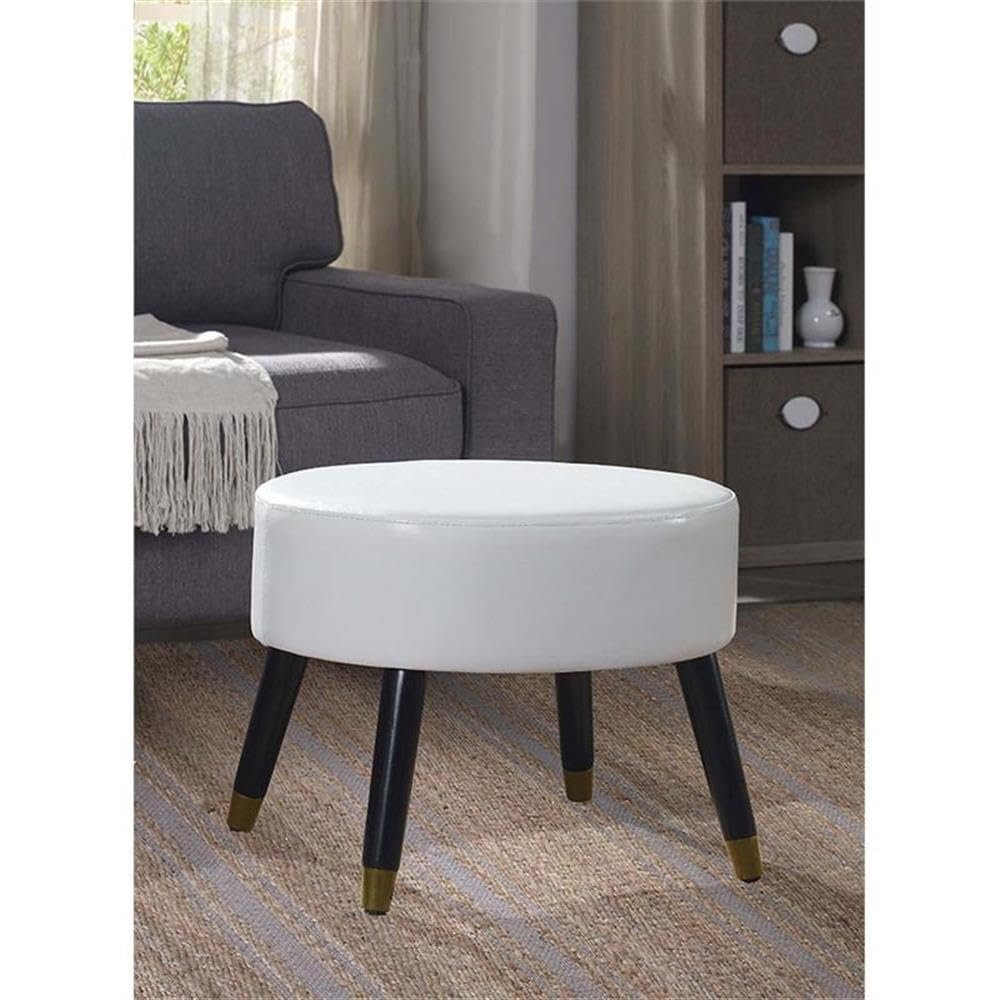 Allora Mid Century Faux Leather Ottoman Stool in White