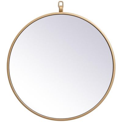 Allora 18" Round Metal Frame Mirror, Hooked Beveled Glass, Brass Finish, Mid Century Style, MDF Backing, Vertical/Horizontal Hanging, Entryway, Hallway, Bedroom, Bathroom, Living Room Decor