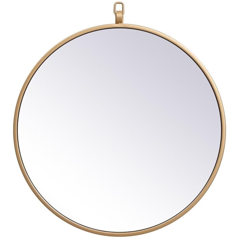 Allora 18" Round Metal Frame Mirror, Hooked Beveled Glass, Brass Finish, Mid Century Style, MDF Backing, Vertical/Horizontal Hanging, Entryway, Hallway, Bedroom, Bathroom, Living Room Decor