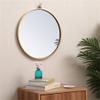 Allora 18" Round Metal Frame Mirror, Hooked Beveled Glass, Brass Finish, Mid Century Style, MDF Backing, Vertical/Horizontal Hanging, Entryway, Hallway, Bedroom, Bathroom, Living Room Decor view 2