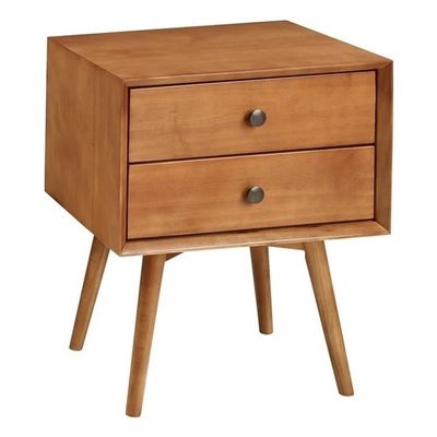 Allora Mid-Century Modern 2 Drawer Solid Wood Bedside Nightstand in Caramel