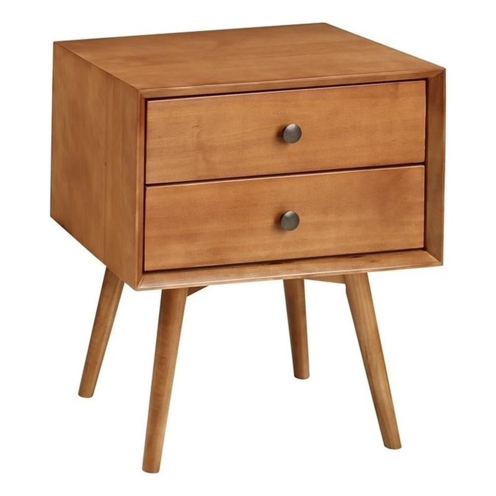 Allora Mid-Century Modern 2 Drawer Solid Wood Bedside Nightstand in Caramel