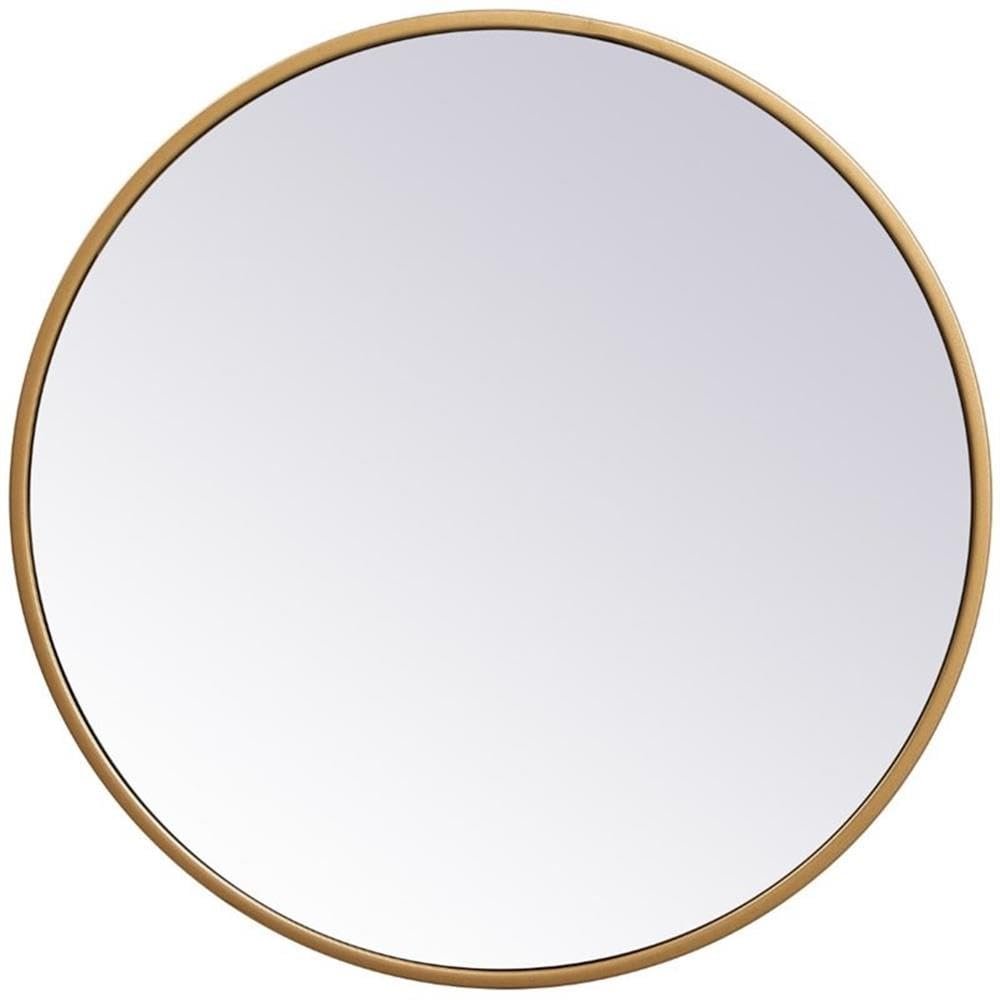 Allora 18" Round Clear Beveled Mirror, Thin Metal Frame in Brass Finish, MDF Backing, Mid Century Style, Ideal for Entryway, Hallway, Bedroom, Bathroom, or Living Room Decoration