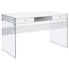 Allora Contemporary Wood/Glass Writing Desk, Glossy White Finish, 48" W x 23.5" D x 29.5" H, 2-Drawer Silver Hardware, Tempered Glass Panels, Open Storage Compartment, Modern Study Desk for Bedroom view 1