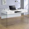 Allora Contemporary Wood/Glass Writing Desk, Glossy White Finish, 48" W x 23.5" D x 29.5" H, 2-Drawer Silver Hardware, Tempered Glass Panels, Open Storage Compartment, Modern Study Desk for Bedroom view 2