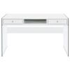 Allora Contemporary Wood/Glass Writing Desk, Glossy White Finish, 48" W x 23.5" D x 29.5" H, 2-Drawer Silver Hardware, Tempered Glass Panels, Open Storage Compartment, Modern Study Desk for Bedroom view 4