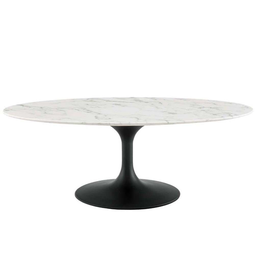 Allora Modern 48" Oval Top Metal Coffee Table in Black/White