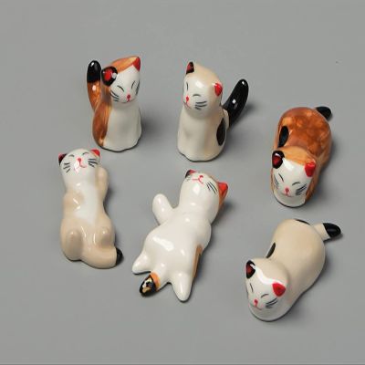 ASDNN Ceramic Cat Chopstick Holder, Creative Decoration Cartoon Tableware Holder 6-Pack, Lucky Cat Knife and Fork Dining Table Restaurant Kitchen