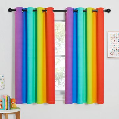 NICETOWN Colorful Rainbow Kitchen Classroom Curtains, Home Decoration Blackout Curtains for Princess Bedroom Girls Room Decor, Window Drapes for Girly Nursery Kids (Dark Rainbow, 52W x 54L, Set of 2)