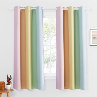 NICETOWN Colorful Rainbow Curtains for Girls Bedroom, Playrooms, Nurseries, Window Short Curtains for Kitchen Baby Living Room Bathroom Christmas Decoration (Light Rainbow, 42" x 63" Length, Set of 2)