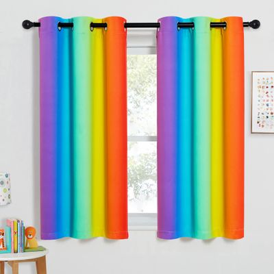 NICETOWN Colorful Rainbow Kitchen Curtains, Home Decoration Curtains for Bedroom Girls Room Decor, Window Drapes for Girly Nursery Kids Daughter Teen Princess Room (Dark Rainbow, 42W x 54L, Set of 2)