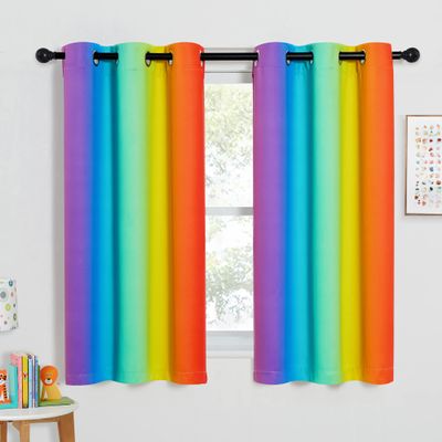 NICETOWN Colorful Rainbow Kitchen Curtains, Home Decoration Blackout Curtains for Bedroom Classroom Girls Room Decor, Window Drapes for Girly Nursery Kids Daughter (Dark Rainbow, 42W x 45L, Set of 2)