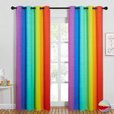 NICETOWN Colorful Cute Cartoon Sky Rainbow Living Room Curtains, Home Decoration Curtains for Bedroom Girls Room Decor, Window Drapes for Girly Nursery (Dark Rainbow, 52 x 84 Inch Length, Set of 2)