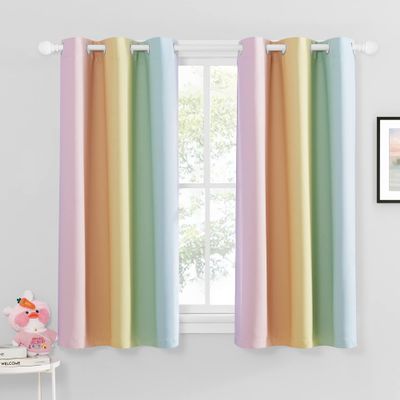 NICETOWN Colorful Rainbow Kitchen Curtains for Girls Bedroom, Playrooms, Nurseries, Window Short Curtains for Baby Living Room Bathroom Christmas Decoration (Light Rainbow, 42" x 45" Length, Set of 2)