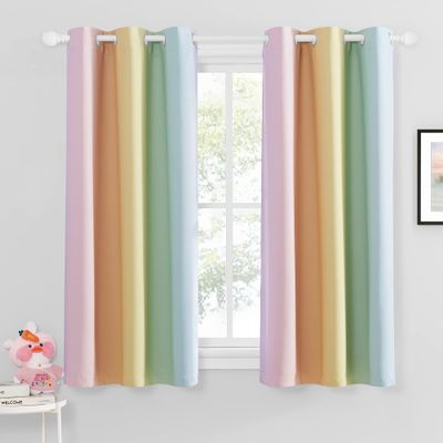 NICETOWN Colorful Rainbow Kitchen Curtains for Girls Bedroom, Playrooms, Nurseries, Window Short Curtains for Baby Living Room Bathroom Decorations (Light Rainbow, 42" x 54" Length, Set of 2)