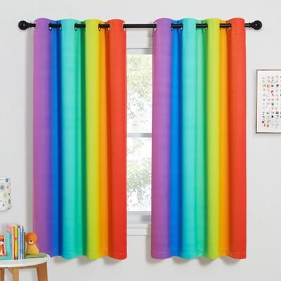 NICETOWN Colorful Rainbow Curtains, Home Decoration Blackout Curtains for Girls Boys Bedroom Classroom Decor, Window Drapes for Girly Nursery Kids Daughter Room (Dark Rainbow, 52W x 63L, 2 Panels)