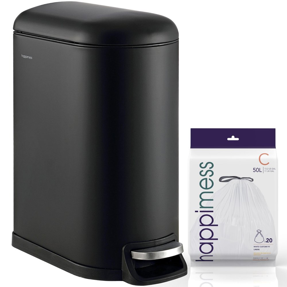 happimess HPM1010B Roland 10.6-Gallon Step-Open Trash Can with Soft-Close Lid, Modern, Minimalistic, Fingerprint Proof for Home, Kitchen, Laundry Room, Office, Bedroom, Bathroom, Black