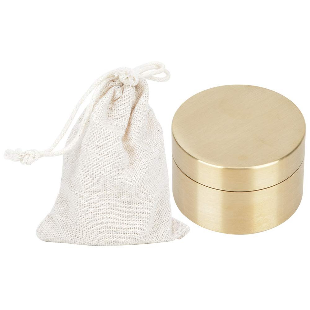 Alvinlite Portable Daily Pill Case, Brass Round Small Pill Box, Waterproof Metal Jewelry Pill Organizer Medicine Vitamin Holder Container with Lid for Outdoor Travel Working(M)