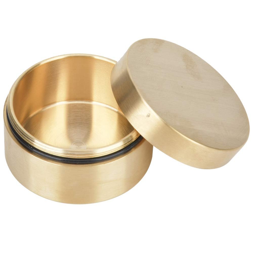 Alvinlite Portable Daily Pill Case, Brass Round Small Pill Box, Waterproof Metal Jewelry Pill Organizer Medicine Vitamin Holder Container with Lid for Outdoor Travel Working(L)