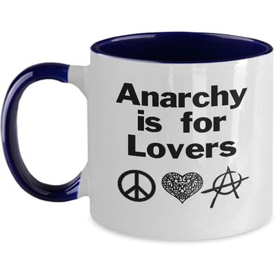 Anarchy Is For Lovers Mug White Two Tone Coffee Cup Symbols Peaceful Self Ownership Love