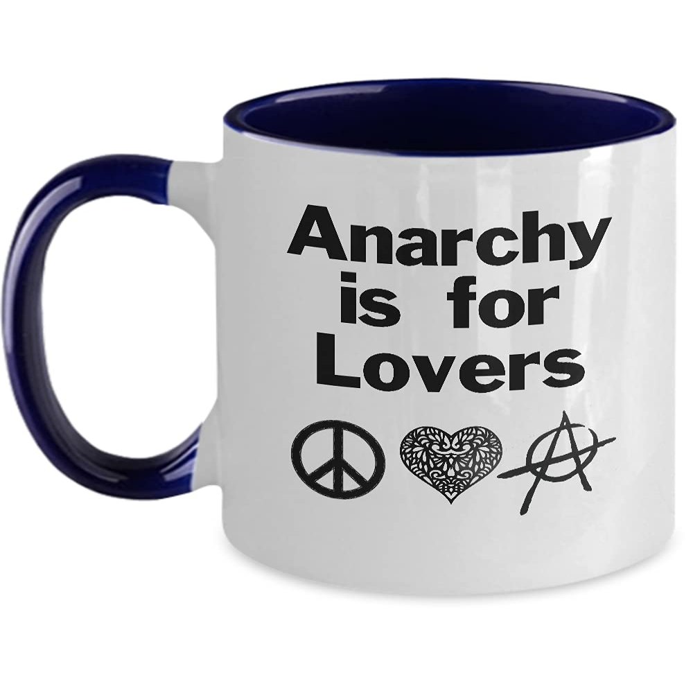 Anarchy Is For Lovers Mug White Two Tone Coffee Cup Symbols Peaceful Self Ownership Love