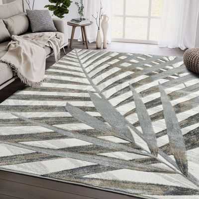 Abani 5'3" x 7'6" (5x8) Grey & Brown Modern Floral Living Room Rug - Non-Shed Tropical Palm Leaves Pattern Area Rug Rugs