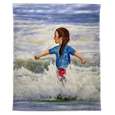 Betsydrake TP1156 24 x 30 in. Girl in Surf Wall Hanging