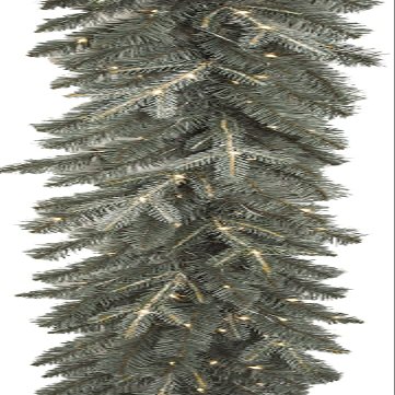 Autograph Foliages C-195094 9 ft. Appalachian Garland with Twinkling LED Rice Lights, Light Blue