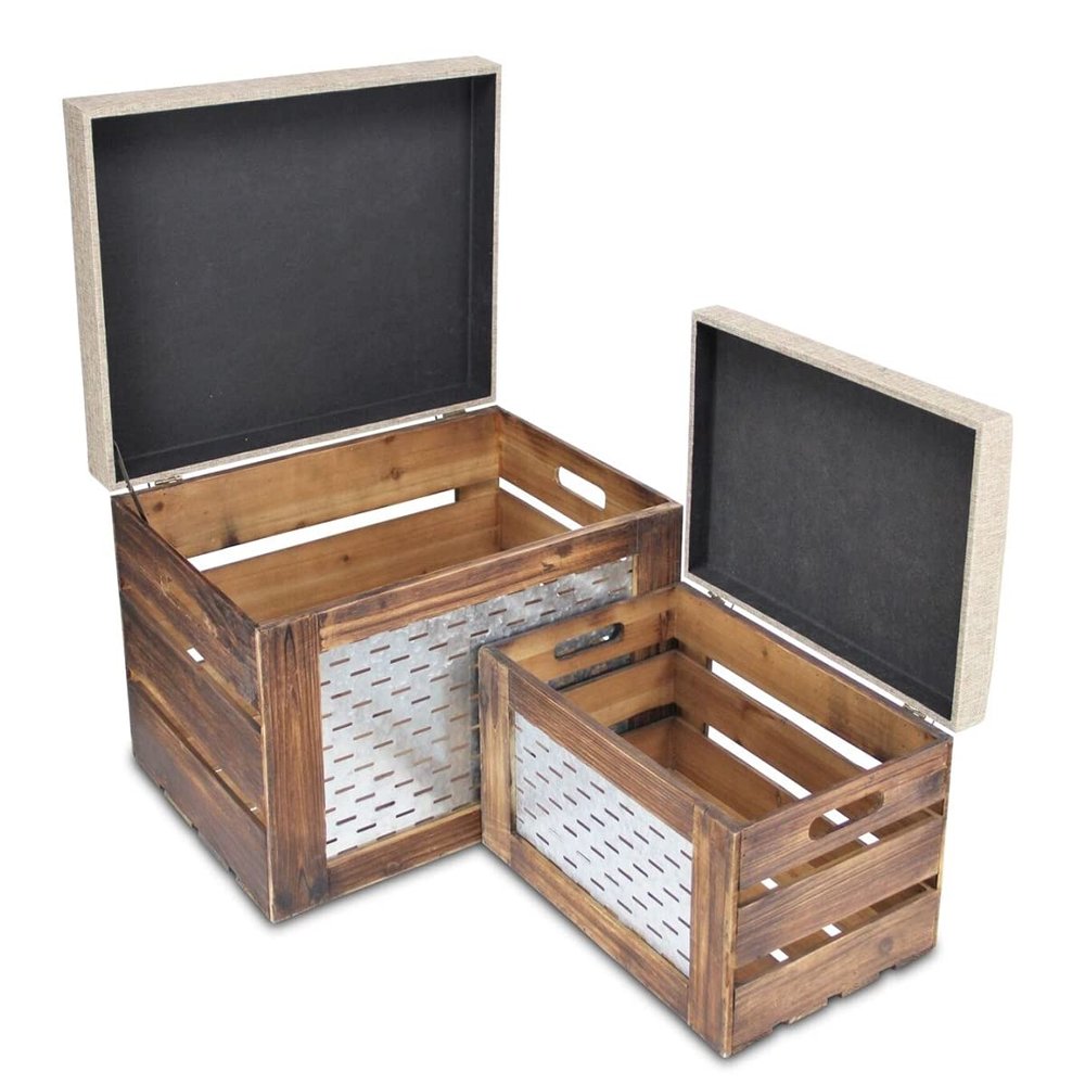Cheung's 5402-2 Storage Benches with A Medium Brown Wood Frame - Set of 2