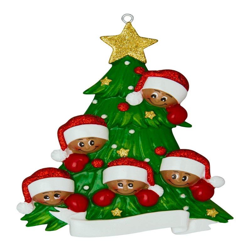 African American Christmas Tree Family of 5 Christmas Ornament AA827-5