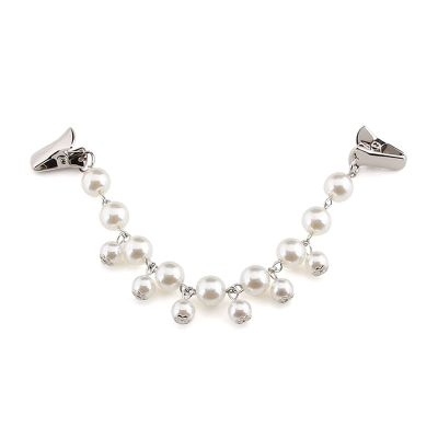 COLORFUL BLING Pearl Crystal Sparkling Teardrop Chain Dresses Shawl Clip Retro Sweater Collar Clips Retro Cardigan Clip Shawl Clips Glove Clips Clasp Dress Shirt Brooch Clip for Men and Women-4