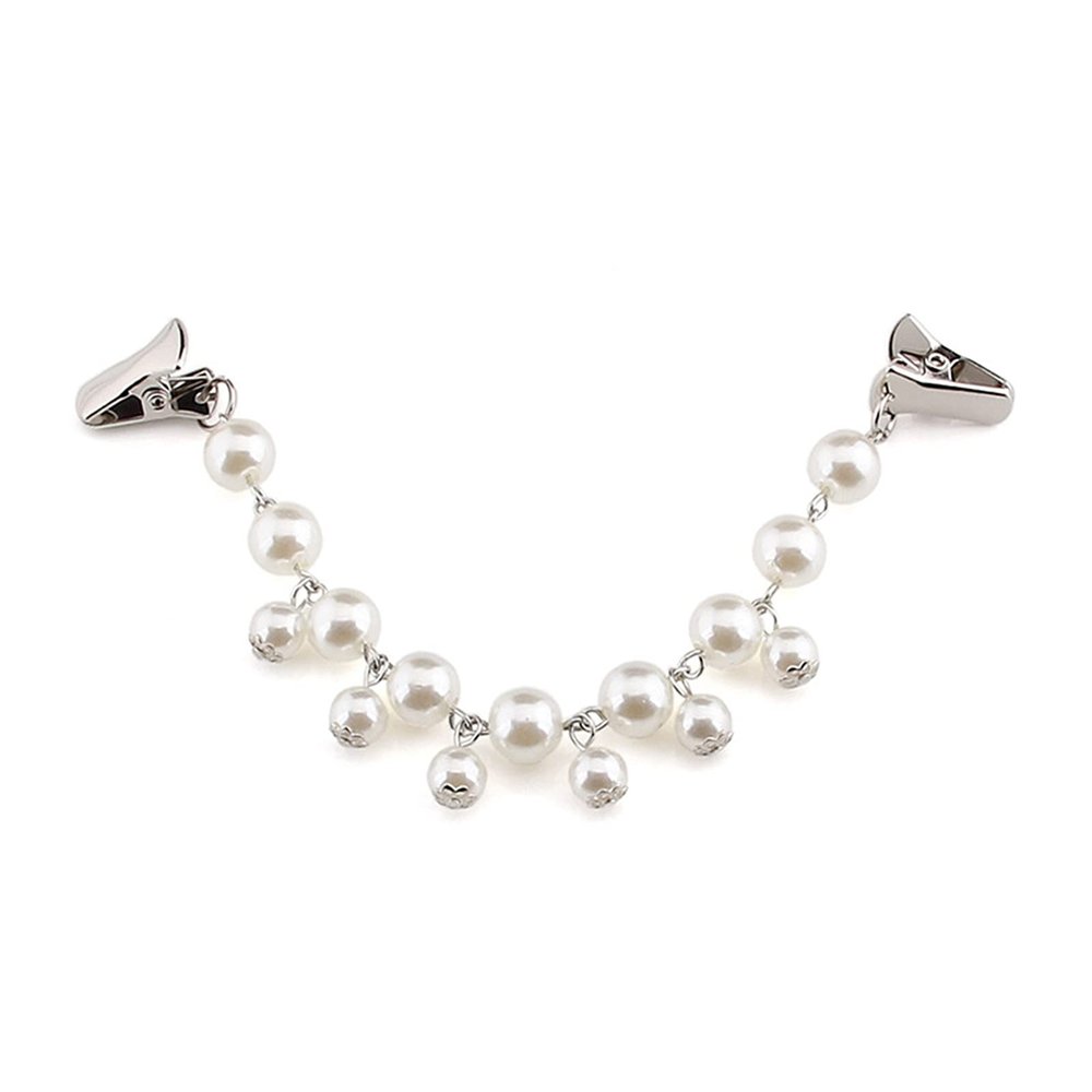 COLORFUL BLING Pearl Crystal Sparkling Teardrop Chain Dresses Shawl Clip Retro Sweater Collar Clips Retro Cardigan Clip Shawl Clips Glove Clips Clasp Dress Shirt Brooch Clip for Men and Women-4
