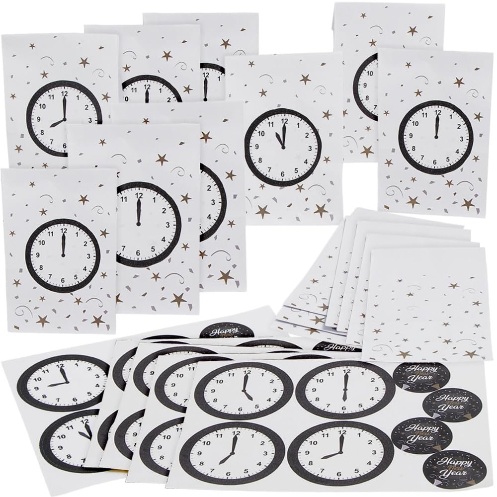 Fun Express 5" x 3 1/4" x 10" Medium New Years Eve Countdown Paper Goody Bags with Stickers - 30 Pieces