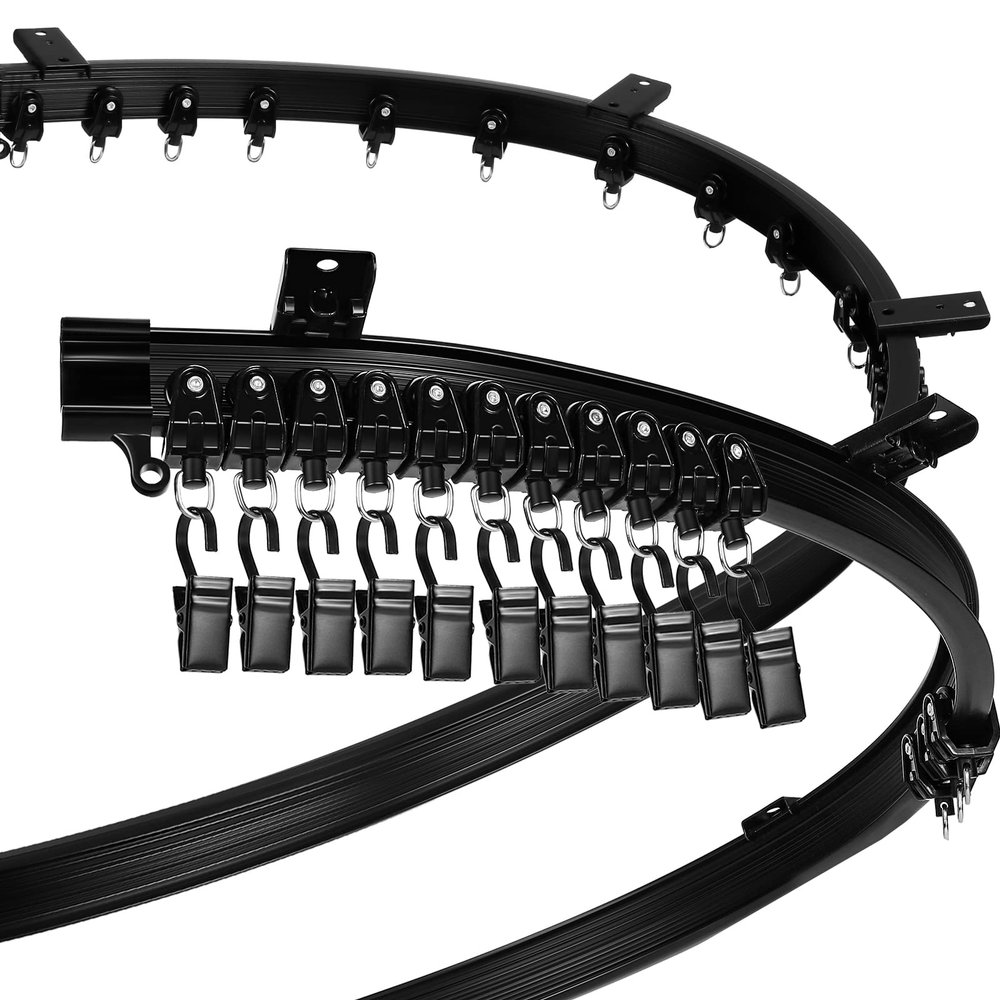 Jetec Curved Ceiling Curtain Track 10 m/ 32.8 ft Bendable Mount for Curtain Rail Bunk Bed Bay Window Room Divider Flexible Straight (Black)