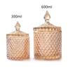 300m/10OZ Candy Dishes with Lids Glass Candy Jar Diamond Cookie Tin Jar Crystal Sugar Cube Bowl Tray Food Containers Candy Buffet Decorative Jars for Wedding Party Display Apothecary Pot (Amber) view 2